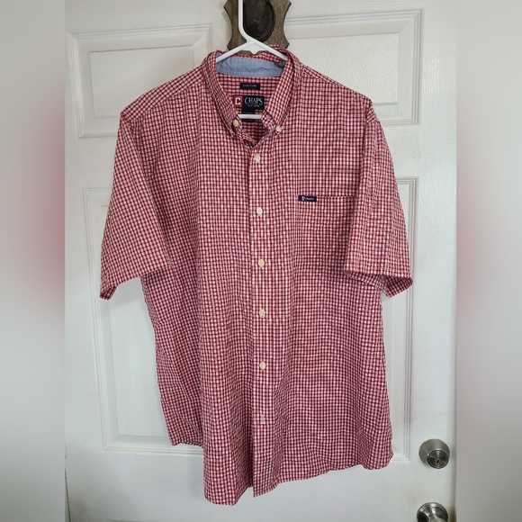 (987) Chap's Men's Classic Short Sleeve Button Down Shirt,Size: XL Checkered Red - Picture 2 of 11